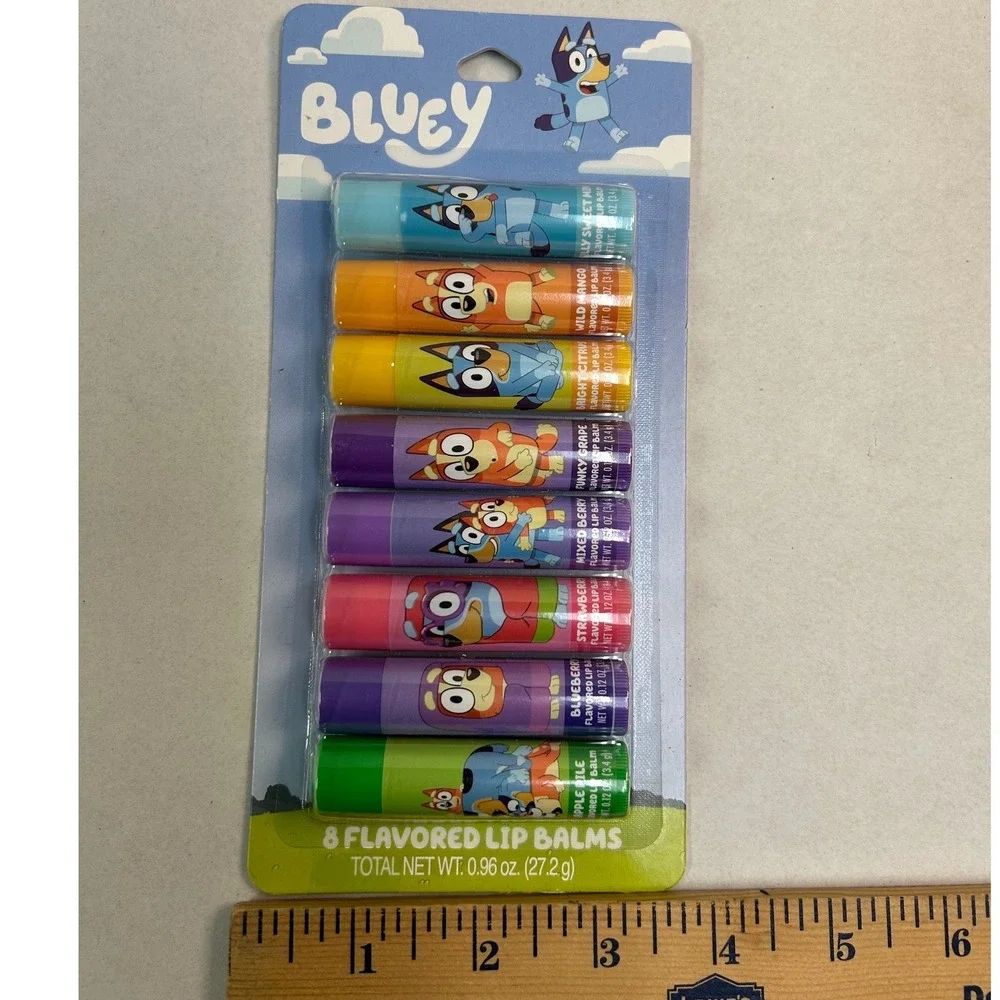 LOT OF 2 Bluey 8 Pack Flavored Lip Balms Set Mango Grape Strawberry Berry Mint